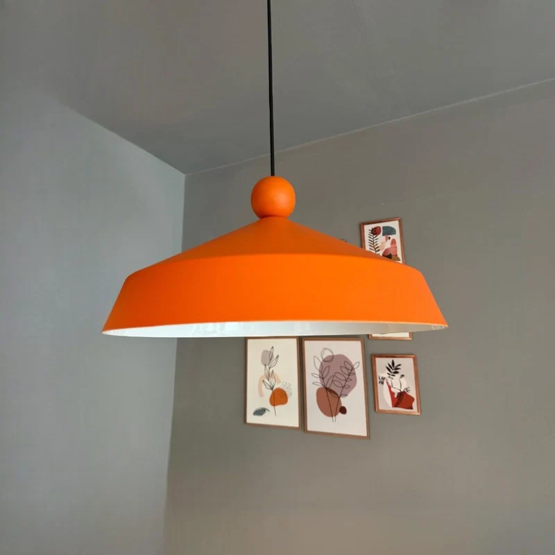 bamyum Lema Suspension Luminaire Industriel 37,5 cm en Bois et Métal, Suspension Luminaire Vintage, Lustre Cuisine, Lampe Suspendue Table à Manger Salon Salle à Manger, Orange
