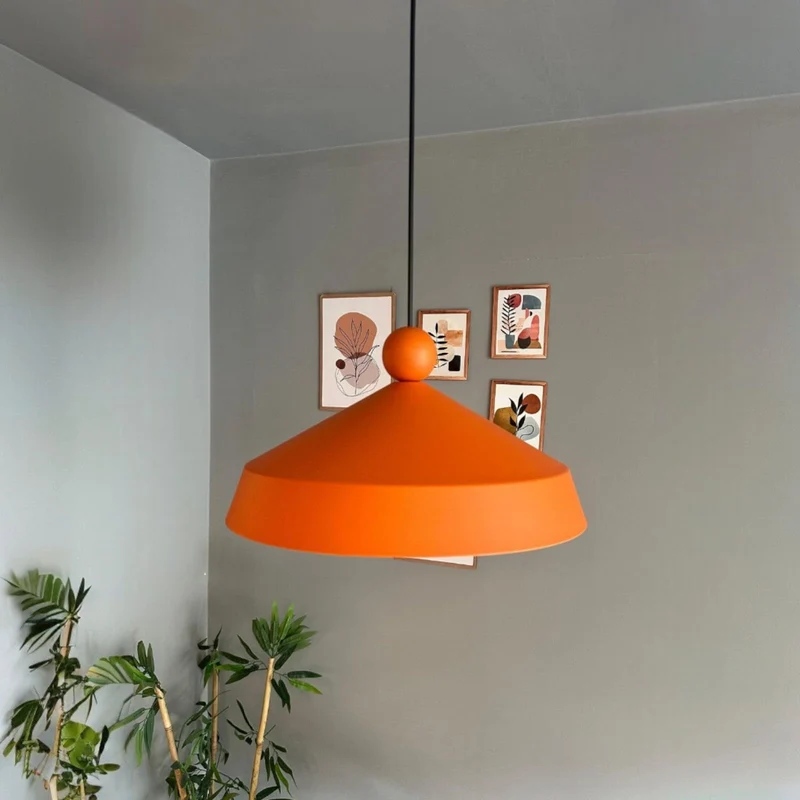 bamyum Lema Suspension Luminaire Industriel 37,5 cm en Bois et Métal, Suspension Luminaire Vintage, Lustre Cuisine, Lampe Suspendue Table à Manger Salon Salle à Manger, Orange