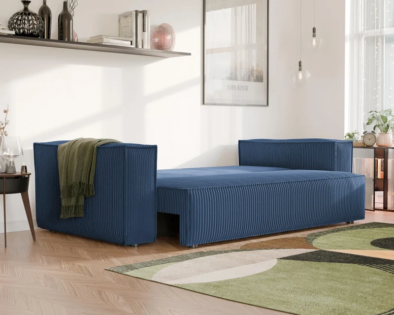 GREKPOL Sofa 240x105 cm - Canapé 3 Places Velours Côtelé - Bleu Canapé Convertible 3 Places avec Dossier rembourré