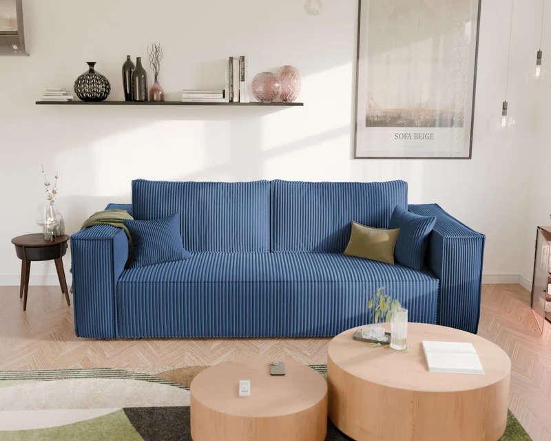 GREKPOL Sofa 240x105 cm - Canapé 3 Places Velours Côtelé - Bleu Canapé Convertible 3 Places avec Dossier rembourré