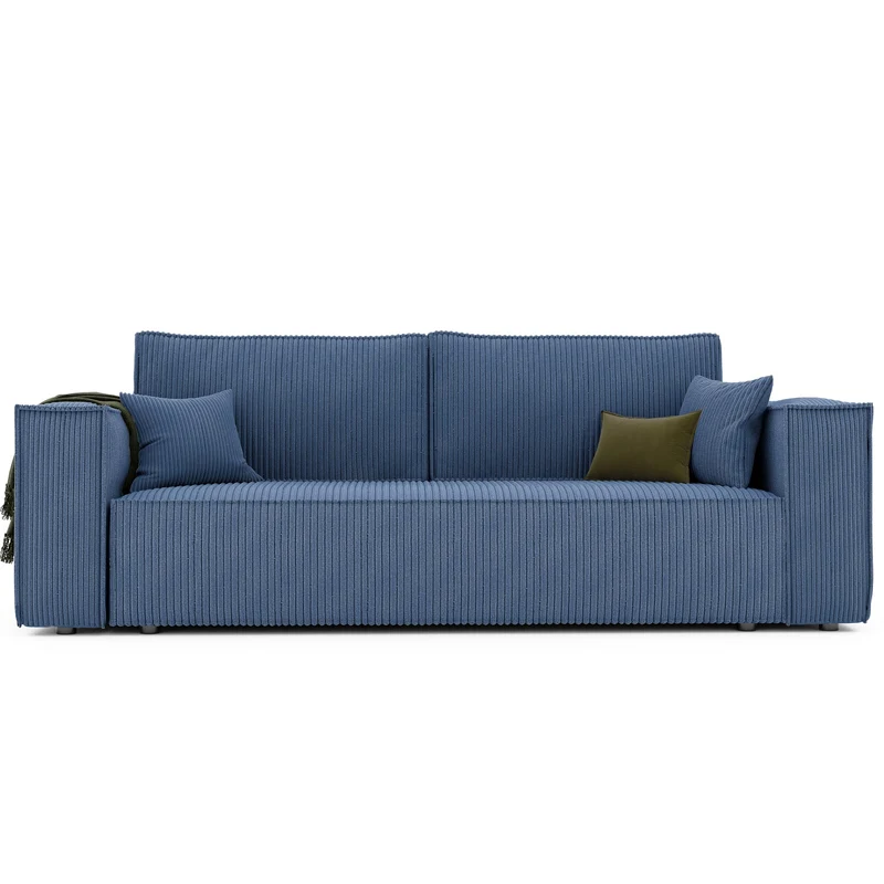 GREKPOL Sofa 240x105 cm - Canapé 3 Places Velours Côtelé - Bleu Canapé Convertible 3 Places avec Dossier rembourré