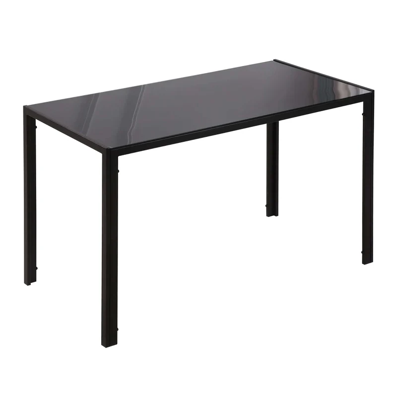 HOMCOM Table à Manger rectangulaire pour 4 Personnes, 120 x 60 x 75 cm, Table de Cuisine avec Plateau en Verre trempé et Pieds en métal, Style Moderne, Noir
