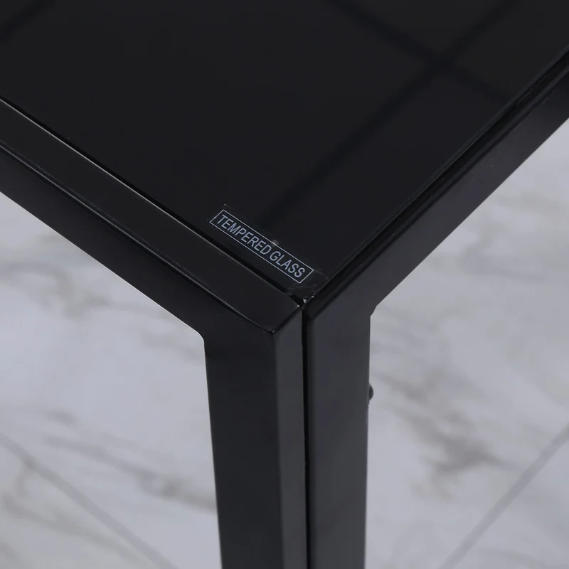 HOMCOM Table à Manger rectangulaire pour 4 Personnes, 120 x 60 x 75 cm, Table de Cuisine avec Plateau en Verre trempé et Pieds en métal, Style Moderne, Noir