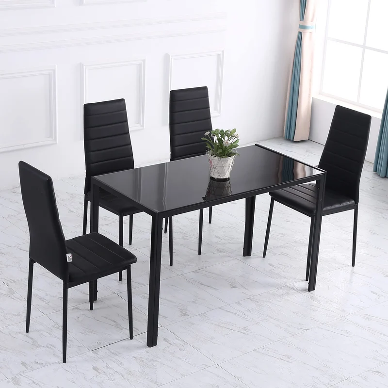 HOMCOM Table à Manger rectangulaire pour 4 Personnes, 120 x 60 x 75 cm, Table de Cuisine avec Plateau en Verre trempé et Pieds en métal, Style Moderne, Noir
