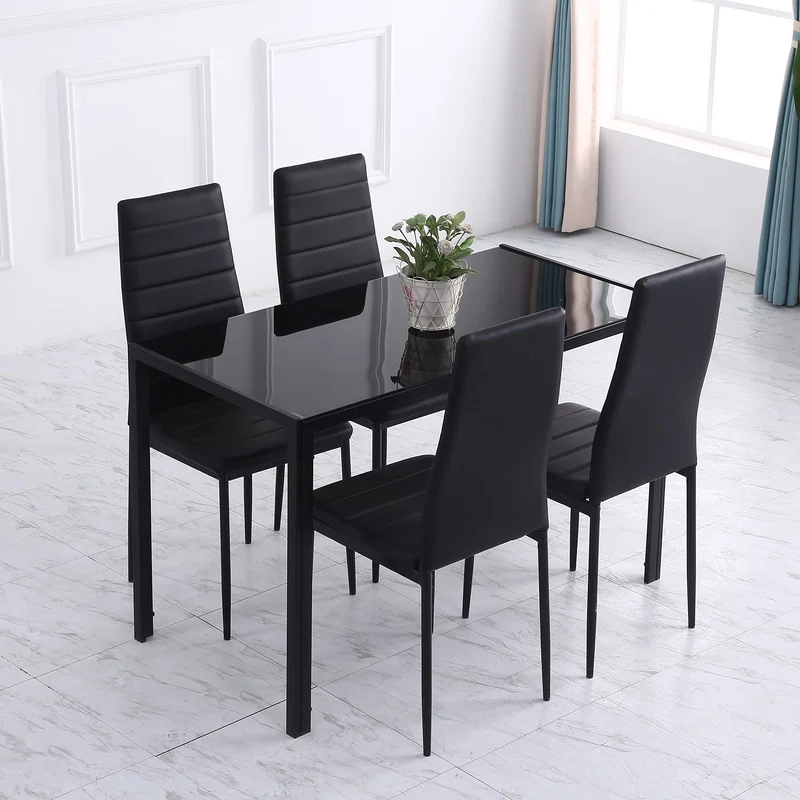 HOMCOM Table à Manger rectangulaire pour 4 Personnes, 120 x 60 x 75 cm, Table de Cuisine avec Plateau en Verre trempé et Pieds en métal, Style Moderne, Noir