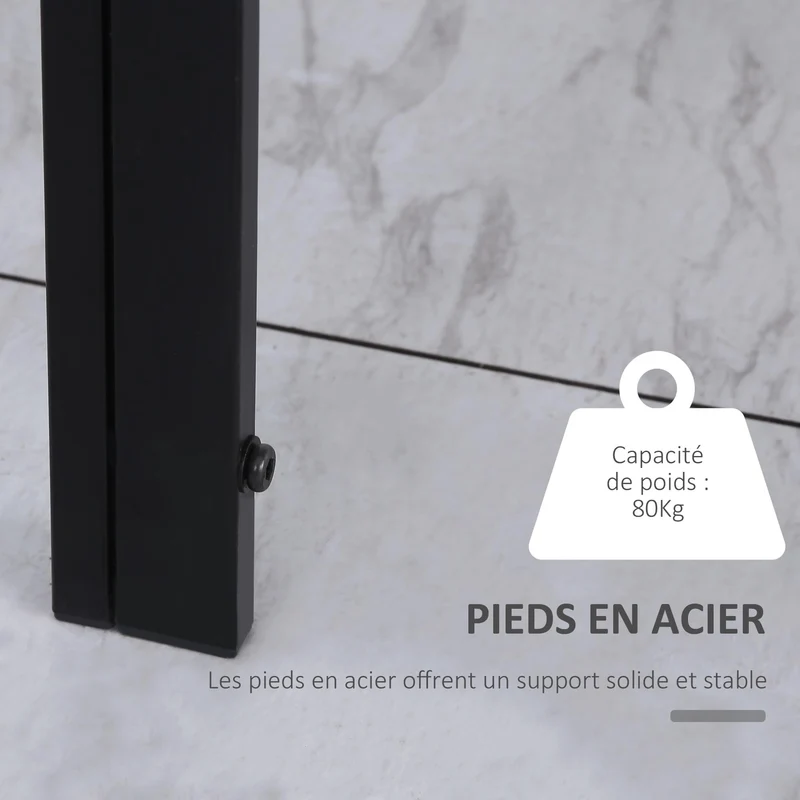 HOMCOM Table à Manger rectangulaire pour 4 Personnes, 120 x 60 x 75 cm, Table de Cuisine avec Plateau en Verre trempé et Pieds en métal, Style Moderne, Noir
