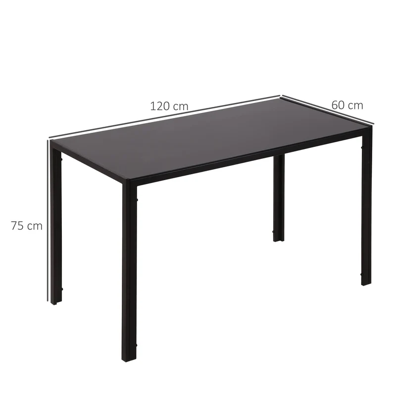 HOMCOM Table à Manger rectangulaire pour 4 Personnes, 120 x 60 x 75 cm, Table de Cuisine avec Plateau en Verre trempé et Pieds en métal, Style Moderne, Noir