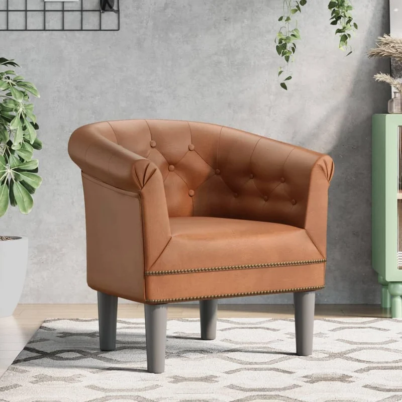 Bucmath Fauteuil club en cuir synthétique robuste, marron, 70 x 56 x 68 cm, fauteuil de salon confortable pour salon, chambre à coucher, bureau, fauteuil de lecture pour adultes