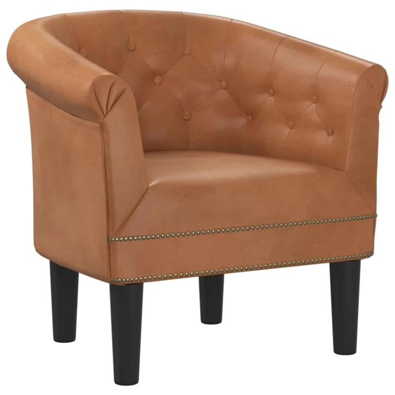 Bucmath Fauteuil club en cuir synthétique robuste, marron, 70 x 56 x 68 cm, fauteuil de salon confortable pour salon, chambre à coucher, bureau, fauteuil de lecture pour adultes