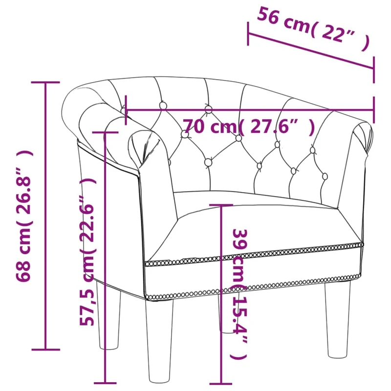 Bucmath Fauteuil club en cuir synthétique robuste, marron, 70 x 56 x 68 cm, fauteuil de salon confortable pour salon, chambre à coucher, bureau, fauteuil de lecture pour adultes