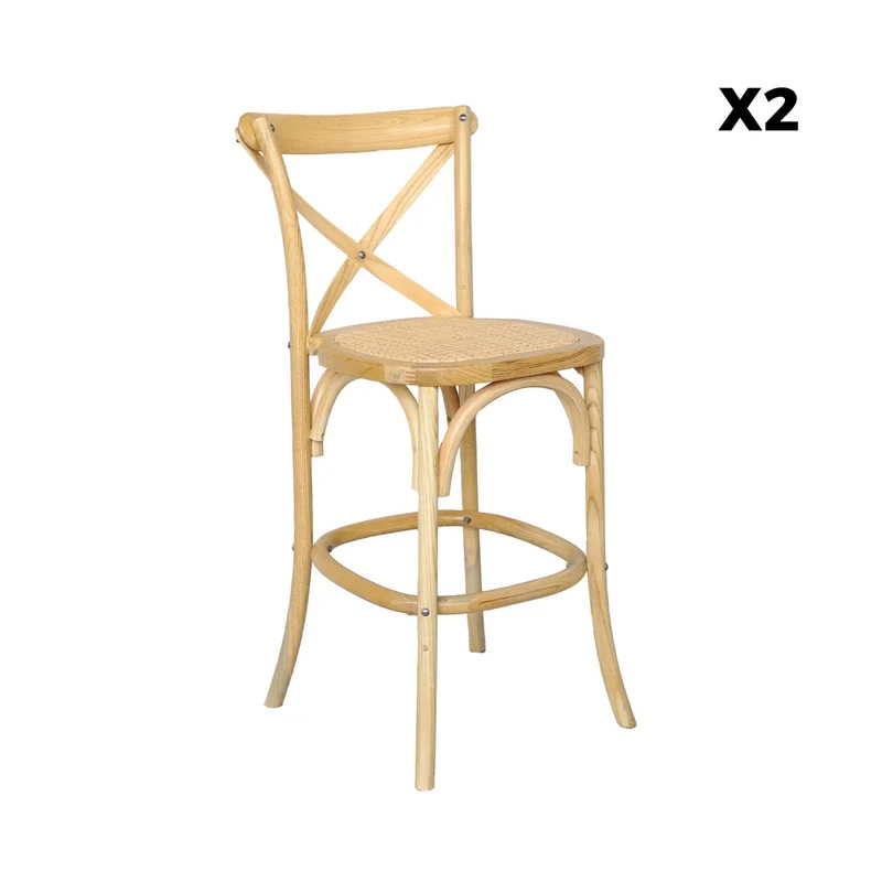 sweeek - Lot de 2 tabourets de Bar bistrot Vintage en Bois Naturel avec Repose-Pieds