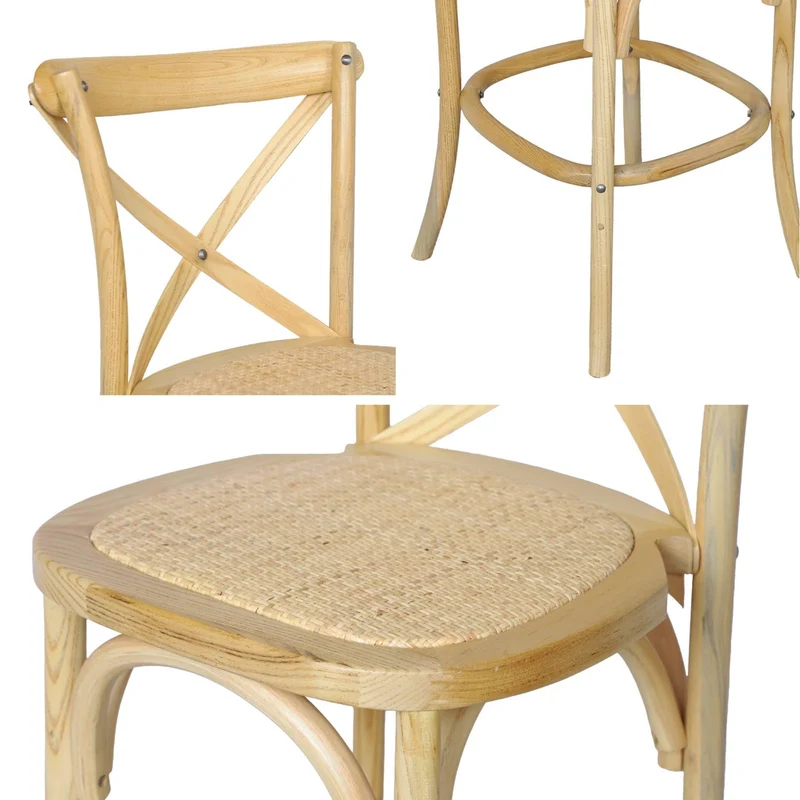 sweeek - Lot de 2 tabourets de Bar bistrot Vintage en Bois Naturel avec Repose-Pieds