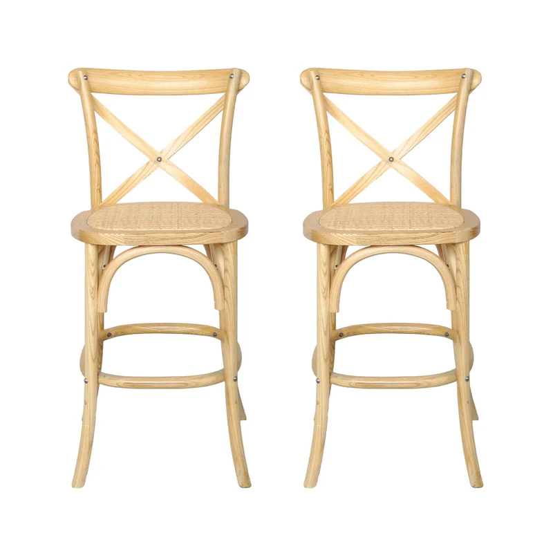 sweeek - Lot de 2 tabourets de Bar bistrot Vintage en Bois Naturel avec Repose-Pieds