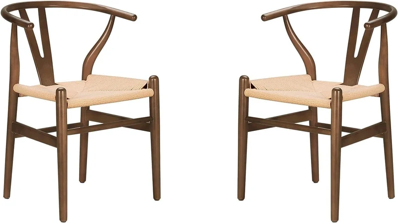 Lot de 2 chaises de salle à manger modernes en poly et écorce en forme d'os triangulaires en noyer avec assise confortable pour cuisine et salle à manger