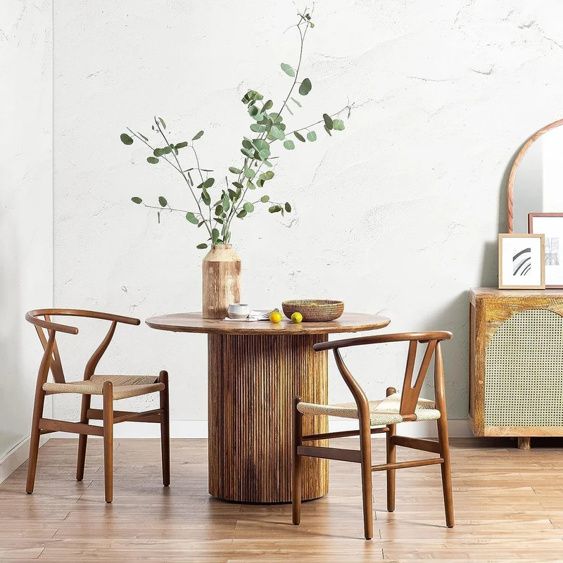 Lot de 2 chaises de salle à manger modernes en poly et écorce en forme d'os triangulaires en noyer avec assise confortable pour cuisine et salle à manger