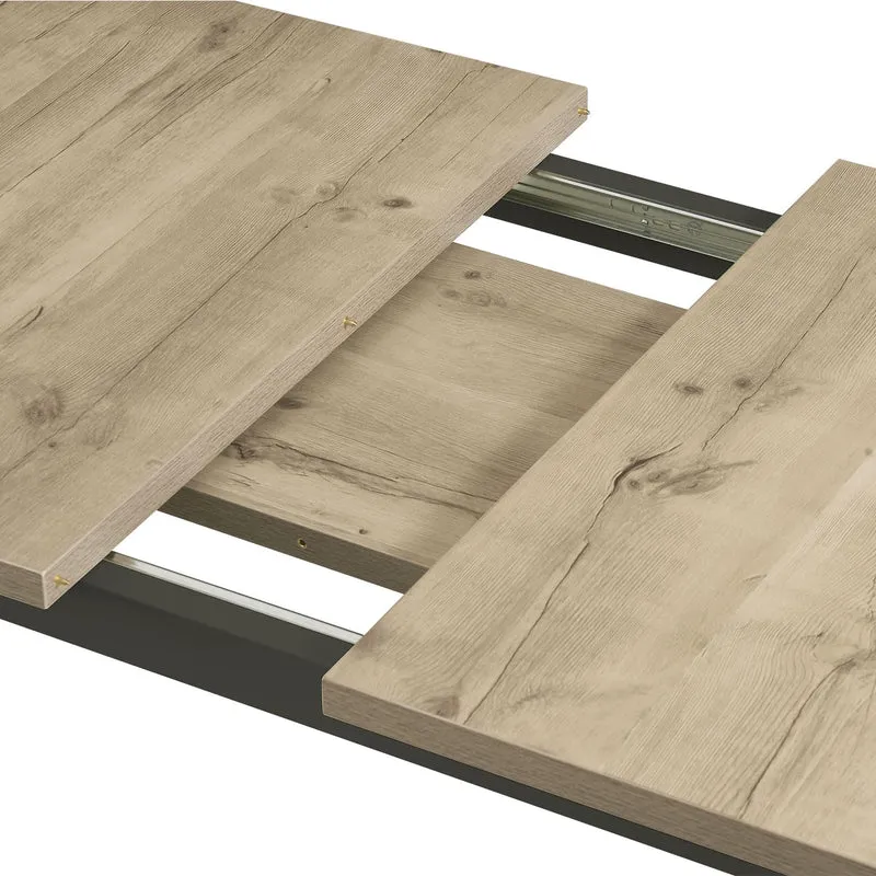 B&D home Table de Salle à Manger Anna, Extensible 120-160 x80 cm 4-6 Personnes Table de Cuisine en Bois avec piétement traîneau Noir pour Cuisine, Aspect chêne sables, 11202-US-EISA-P