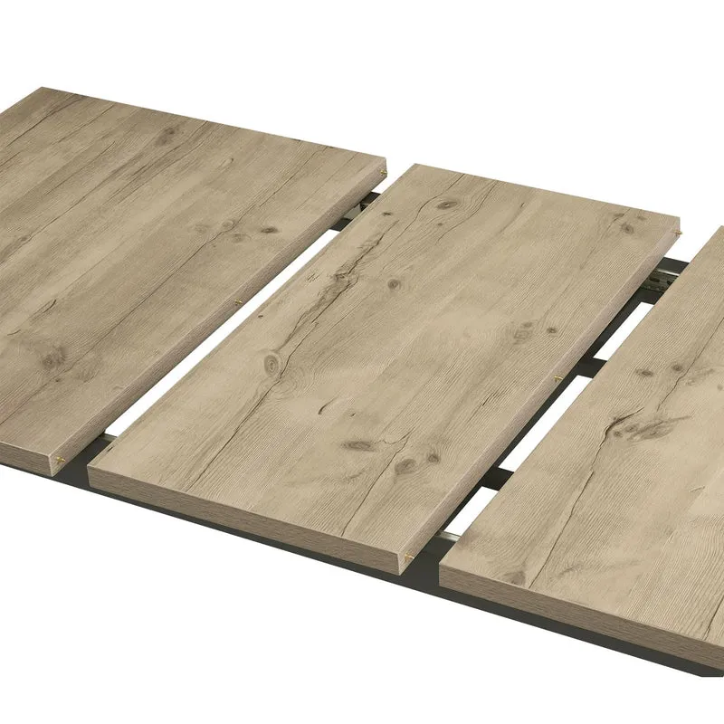 B&D home Table de Salle à Manger Anna, Extensible 120-160 x80 cm 4-6 Personnes Table de Cuisine en Bois avec piétement traîneau Noir pour Cuisine, Aspect chêne sables, 11202-US-EISA-P