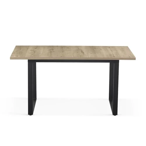 B&D home Table de Salle à Manger Anna, Extensible 120-160 x80 cm 4-6 Personnes Table de Cuisine en Bois avec piétement traîneau Noir pour Cuisine, Aspect chêne sables, 11202-US-EISA-P