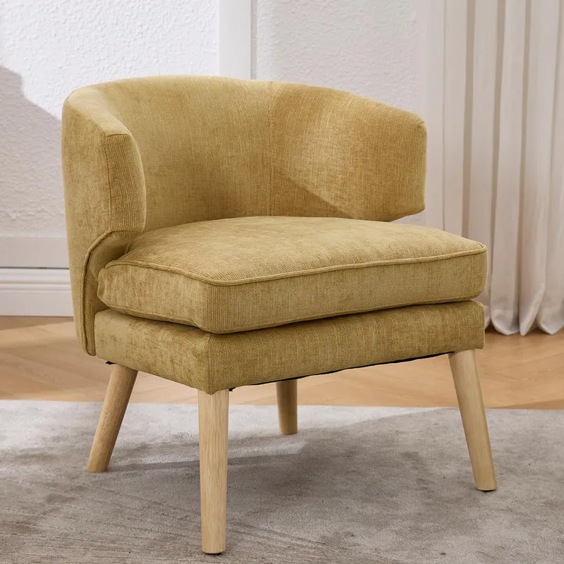 DAYALANE Fauteuil Salon avec Double Coussin Chaise de Relaxation en Chenille avec Pieds en Bois Fauteuil de Loisirs Confortable pour Chambre, Jaune