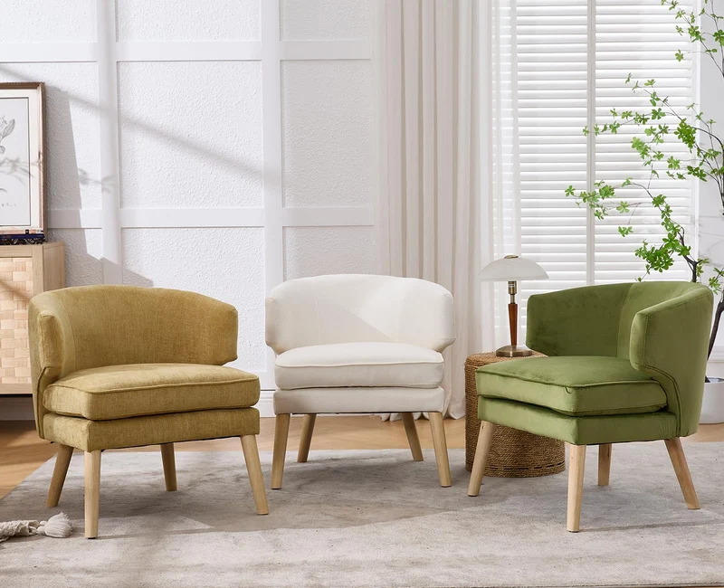 DAYALANE Fauteuil Salon avec Double Coussin Chaise de Relaxation en Chenille avec Pieds en Bois Fauteuil de Loisirs Confortable pour Chambre, Jaune