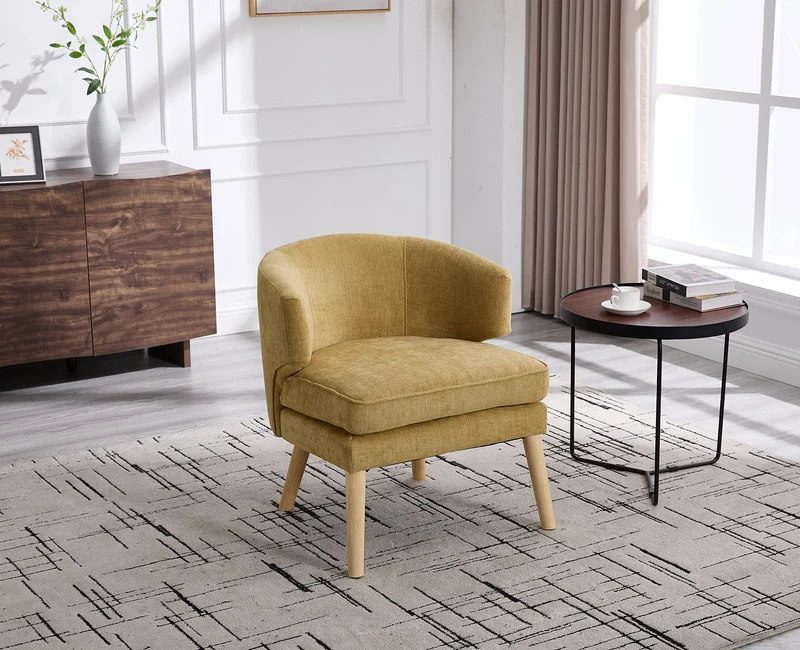 DAYALANE Fauteuil Salon avec Double Coussin Chaise de Relaxation en Chenille avec Pieds en Bois Fauteuil de Loisirs Confortable pour Chambre, Jaune