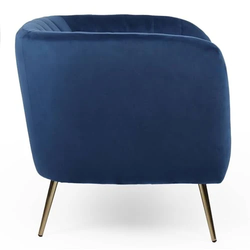 Menzzo Fauteuil Moderne Bombaro Pieds métal doré et Velours Bleu