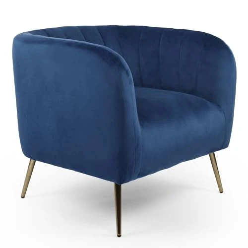 Menzzo Fauteuil Moderne Bombaro Pieds métal doré et Velours Bleu