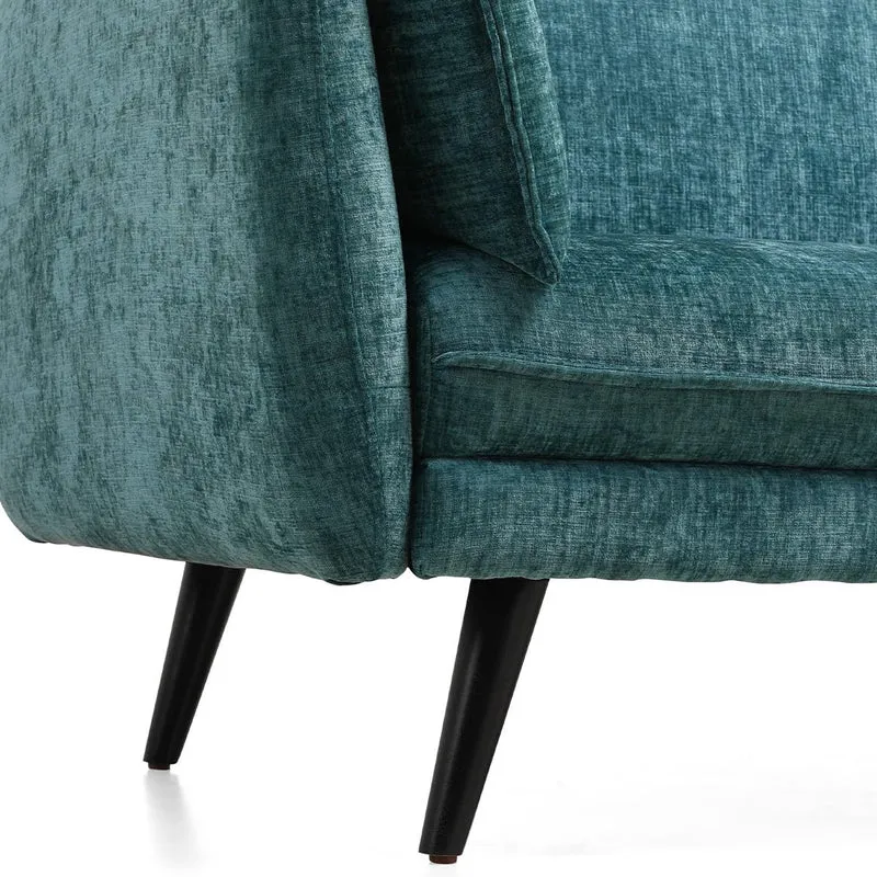 Meubletmoi Canapé 3 Places Convertible en Tissu Doux Bleu Canard avec Pieds en Bois d'Eucalyptus Noir - Hugues