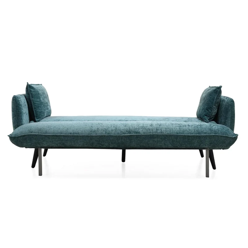 Meubletmoi Canapé 3 Places Convertible en Tissu Doux Bleu Canard avec Pieds en Bois d'Eucalyptus Noir - Hugues