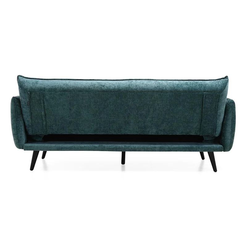 Meubletmoi Canapé 3 Places Convertible en Tissu Doux Bleu Canard avec Pieds en Bois d'Eucalyptus Noir - Hugues