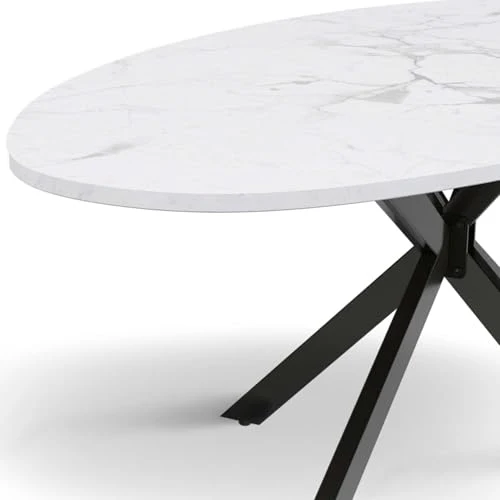 IDMarket - Table à Manger Ovale Alix 10 Personnes Pied araignée Noir et Plateau Effet marbre Blanc Alaska 200 cm