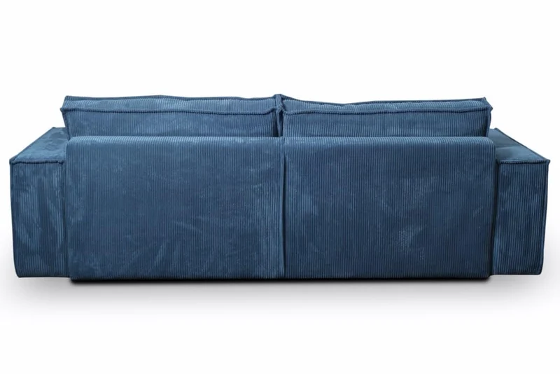 Tendencio Canapé Convertible 3 Places Vella en Velours côtelé - 255 cm - Mode lit et Coffre de Rangement (Bleu)