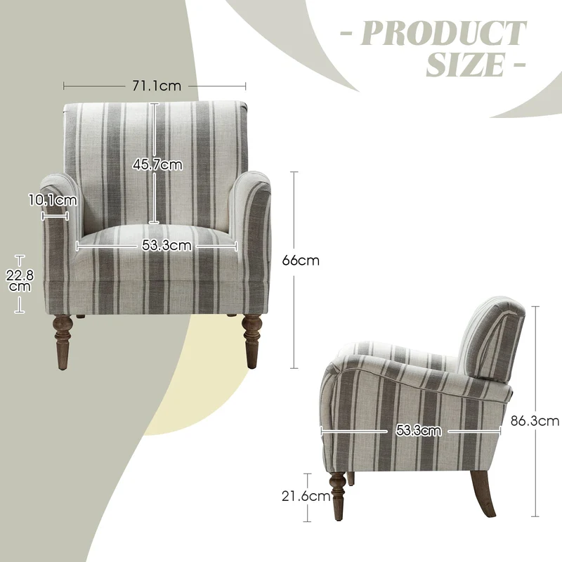 HULALA HOME Fauteuil, Fauteuil, Chaise rembourrée Confortable avec Pieds en Bois Massif, Chaise Longue pour Salon et Chambre à Coucher (Grey)