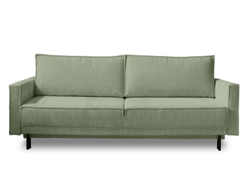 Lisa Design - Canapé Convertible avec Coffre Charlie en Velours Côtelé - Canapé Lit - Sofa Vert Sauge 3 Places - Salon