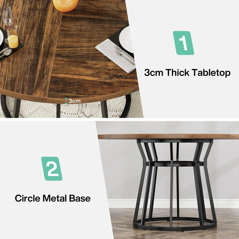Tribesigns table ronde pour 4 personnes, table de salon et cuisine rond avec base en métal, 120 cm manger