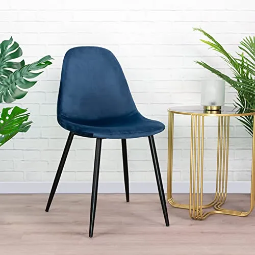 Vaukura Chaise de salle à manger en velours avec pieds noirs (bleu)