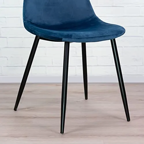 Vaukura Chaise de salle à manger en velours avec pieds noirs (bleu)