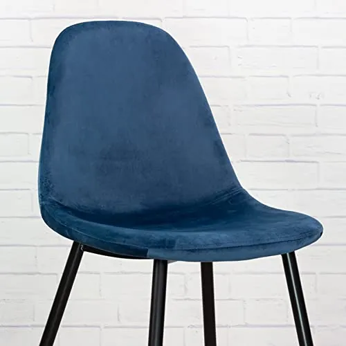 Vaukura Chaise de salle à manger en velours avec pieds noirs (bleu)