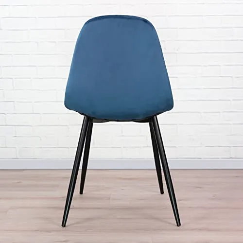Vaukura Chaise de salle à manger en velours avec pieds noirs (bleu)