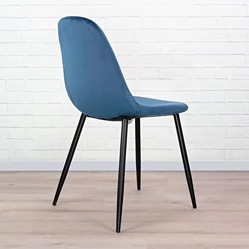 Vaukura Chaise de salle à manger en velours avec pieds noirs (bleu)