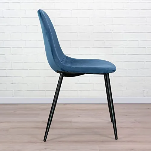 Vaukura Chaise de salle à manger en velours avec pieds noirs (bleu)