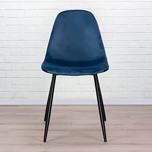 Vaukura Chaise de salle à manger en velours avec pieds noirs (bleu)