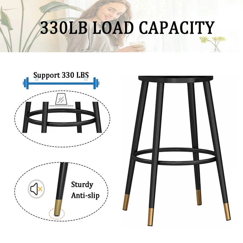 Lot de 2 tabourets de bar pivotants avec dossier rembourré à 360° en velours - Hauteur de comptoir - Tabourets de cuisine et de petit-déjeuner - Pieds en métal doré - Gris - 65 cm