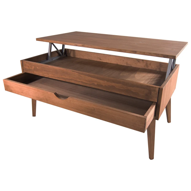 LoMasCasa Sonka Table basse relevable avec tiroir coulissant en bois naturel massif Disponible en couleur bois avec pied conique 100 x 50 x 48 cm