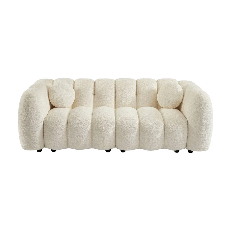 sweeek - Canapé 3 Places Coquillage en Bouclette Blanc L 221 x P 100 x H 76cm - Perla