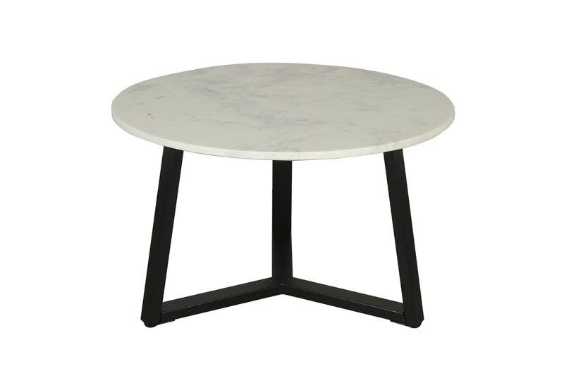 byLIVING Table Basse Cross/Plateau de Table en marbre Blanc/Structure en métal Noir/Table Basse/Table de Salon/Table Ronde/diamètre 75 x Hauteur 46 cm