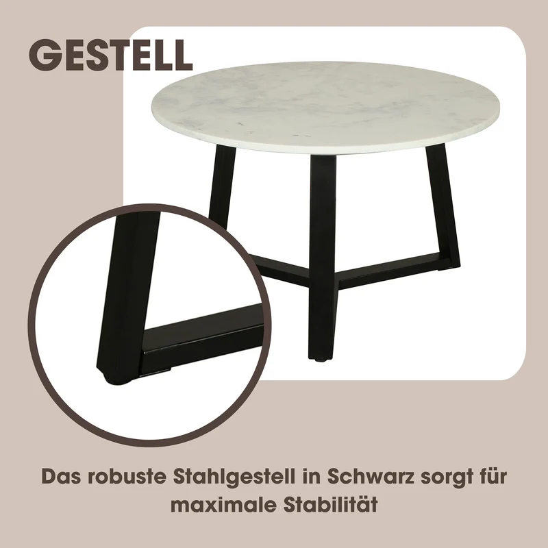byLIVING Table Basse Cross/Plateau de Table en marbre Blanc/Structure en métal Noir/Table Basse/Table de Salon/Table Ronde/diamètre 75 x Hauteur 46 cm