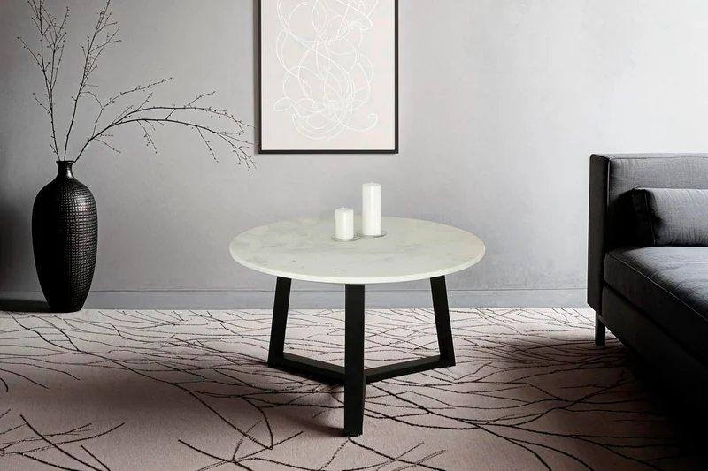 byLIVING Table Basse Cross/Plateau de Table en marbre Blanc/Structure en métal Noir/Table Basse/Table de Salon/Table Ronde/diamètre 75 x Hauteur 46 cm