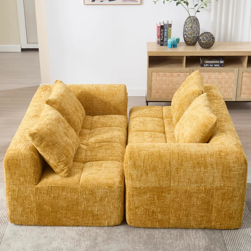 Yihomfy 250cm Canapé d'angle Convertible,Canapé-lit d'angle modulable en Forme de L,Canape Compressé,Canapé 3 Places Modulable avec Coussins, Poche Latérale,Canapé 2 Places + Coin Méridienne,Jaune