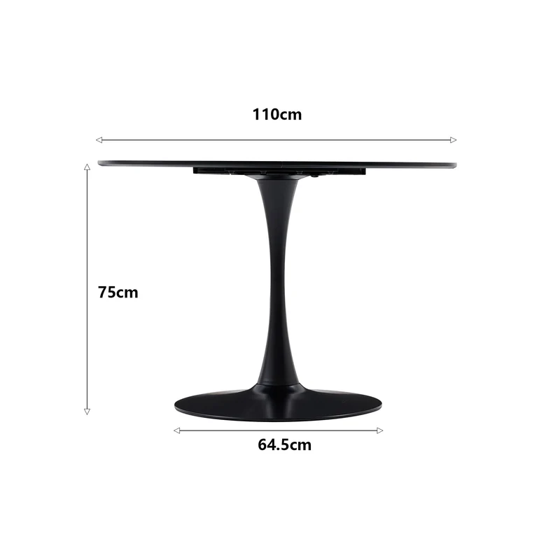 GrandCA HOME Table de Salle à Manger Ronde Moderne Noir de 110 cm avec Piédestal Design Tulipe, Table de Loisirs Mid-Century pour Cuisine, Salle à Manger et Salon